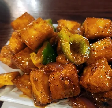 Chilli paneer with green peppers and red onion at Bawarchi in Mississauga