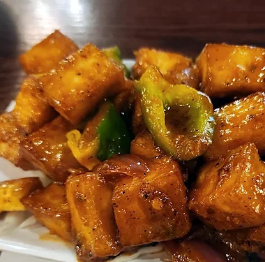 Chilli paneer with green peppers and red onion at Bawarchi in Mississauga