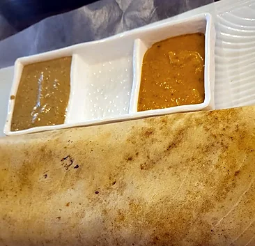 Crisp dosa with two chutneys at Bawarchi in Mississauga